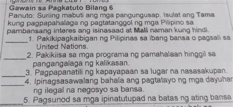 Gawain Sa Pagkatuto Bilang Panuto Suriing Mabuti Ang Mga Pangungusap