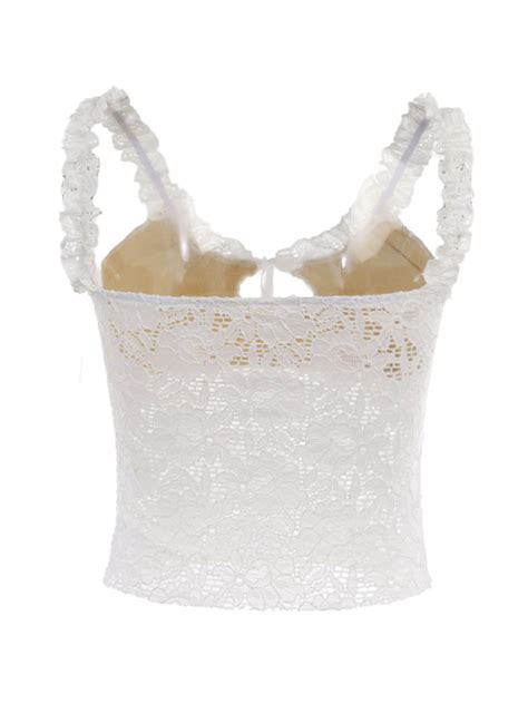 Emmiol Free Shipping Lace Fungus Strap Tie Up Cami Top White S In