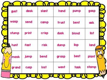 Final Consonant Blends Mp Nd Nt Sk Sp St Spinner Game