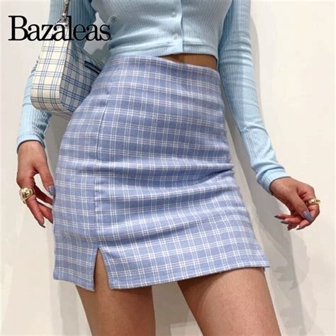 Bazaleas Streetwear Tart N Azul Claro Mujeres A Line Falda Saia Mujer