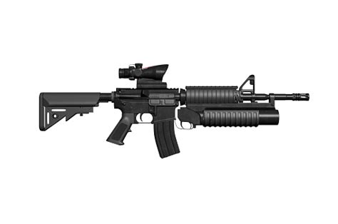 Colt M4a1 Carbine With Acog Scope And M203 Grenade Launcher 照片檔及更多 Ar