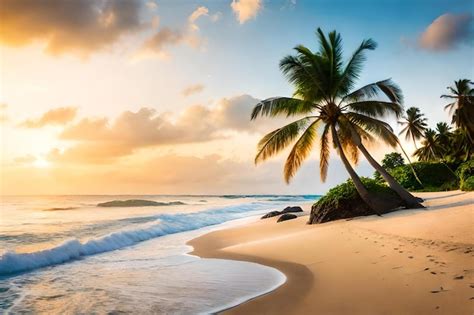 Una Playa Con Palmeras Y El Mar De Fondo Foto Premium