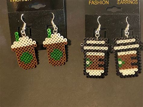 Iced And Hot Coffee Mini Perler Artkal Bead Dangle Earrings In