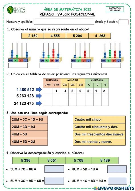 Ejercicio Online De Valor Posicional Para Primario En Resta De