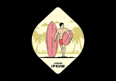 Premium Vector The Shirtless Man Holding Surfboard Illustration