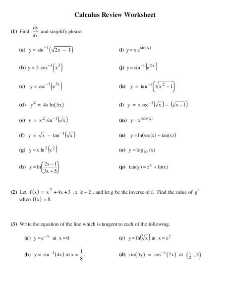 Inverse Trigonometric Functions Worksheet