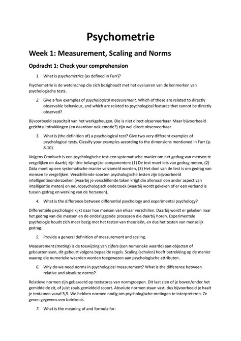 Psychometrie Werkgroepen Psychometrie Week 1 Measurement Scaling