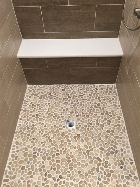 Glazed Java Tan Pebble Tile Shower Pan Bathroom Remodel Master Remodel