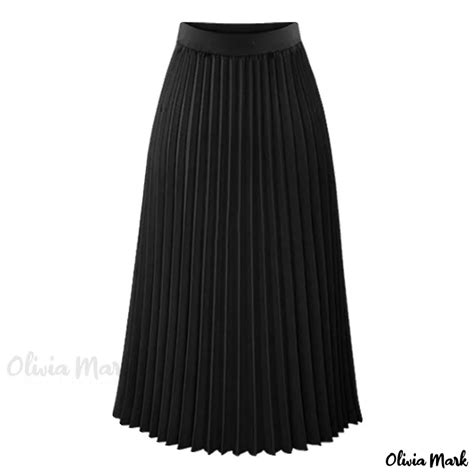 Olivia Mark Stylish And Flattering Elastic Waist Pleated Maxi Skirt