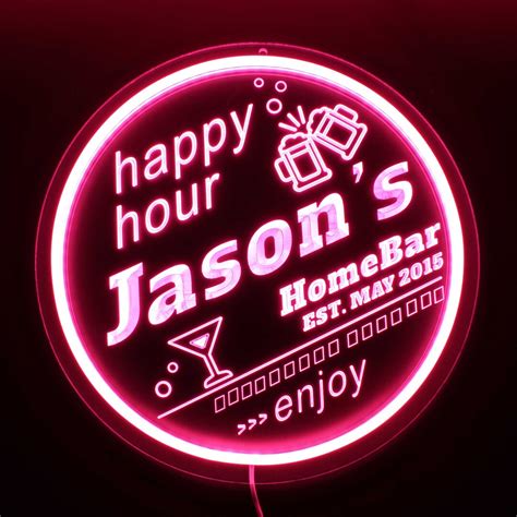 Happy Hour Home Bar Decor Ultra Bright Lite Led Neon Round Sign Fne