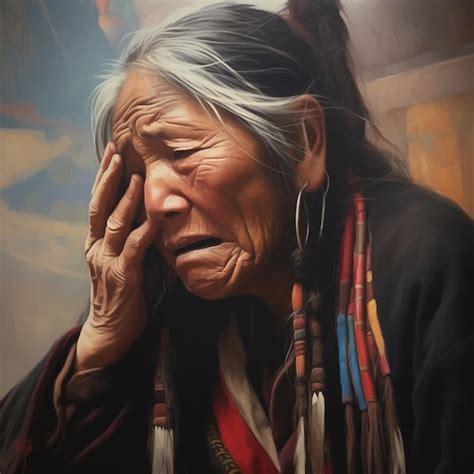 Premium Photo | A painting of an old woman with a sad face