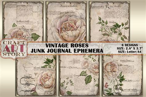 Vintage Roses Junk Journal Ephemera Graphic By Craftartstory · Creative