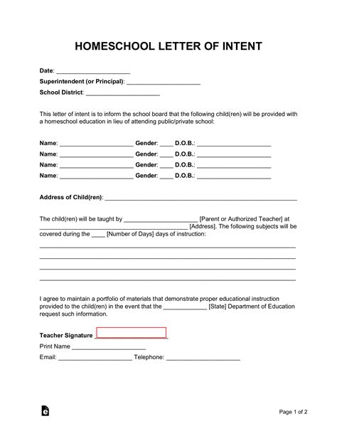 Sample Letter Of Intent To Homeschool