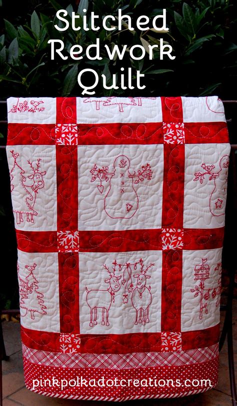 Stitched Redwork Quilt Christmas Quilt Patterns