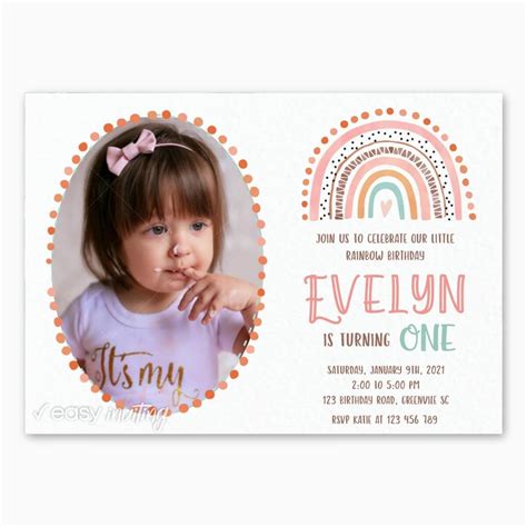 Boho Rainbow Birthday Invitation With Photo