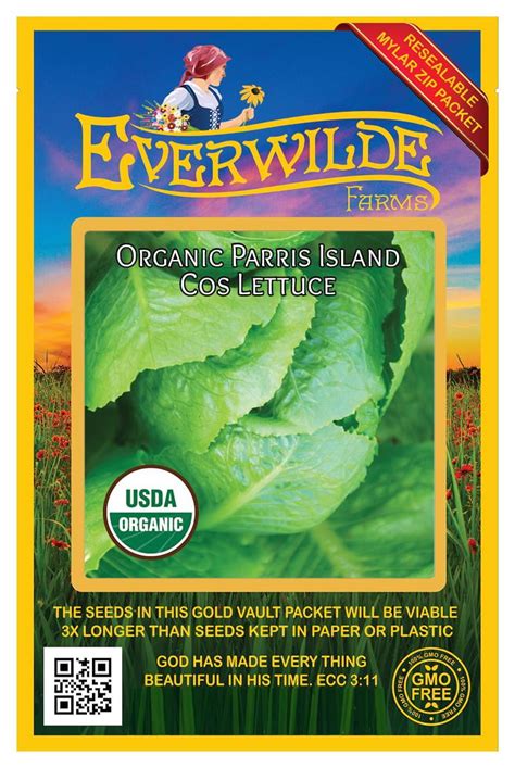 Everwilde Farms 500 Organic Parris Island Cos Romaine Lettuce Seeds Gold Vault Jumbo Bulk