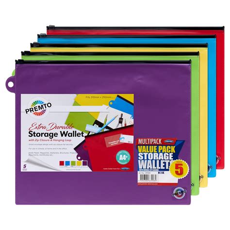 Premto Multipack Extra Durable Storage Pvc Wallet A4 Pack Of 5