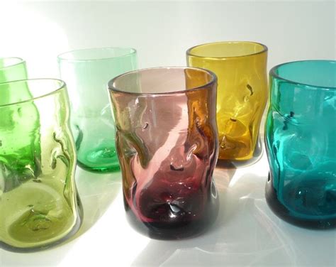 Blenko Pinched Glasses Tumblers Set Of 6 Etsy