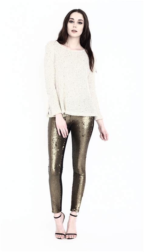 CORINNE RUSTED GOLD SEQUIN AND BLACK LEGGINGS