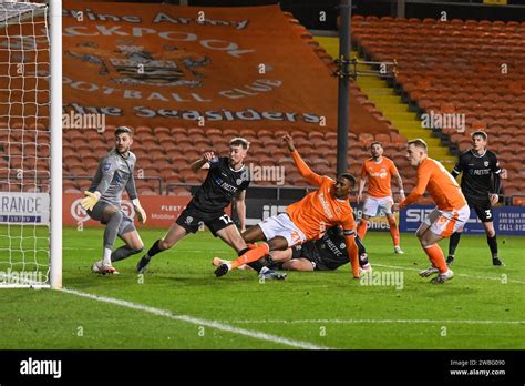 Marvin Ekpiteta Of Blackpool Scores To Make It During The Bristol