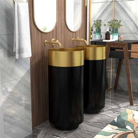 Gold Black Modern Luxury Round Stainless Steel Sink Pedestal Sink