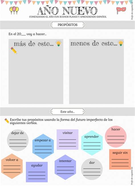 AÑO NUEVO PROPÓSITOS NUEVOS PROFE DE ESPAÑOL DE Propósitos de año