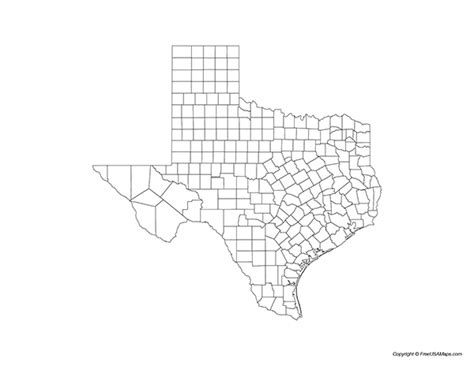 Printable Map Of Texas With Counties Outlined Free USA Maps