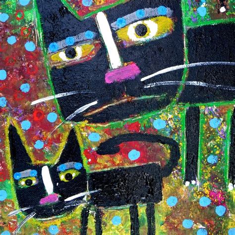 Tracey Ann Finley Original Outsider Naive Raw Brut Painting Black Cat