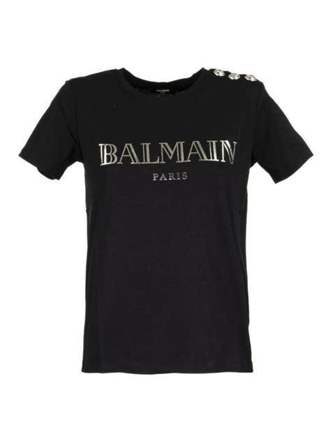 T Shirts Balmain Logo Print Buttoned T Shirt Uf11350i366eac