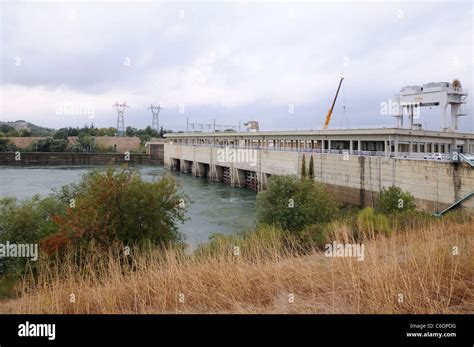 Barrage Dam On River Rhone France South Of Vallabregues North Of Tarascon Control Flow And