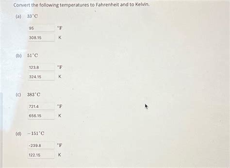 Solved Convert The Following Temperatures To Fahrenheit And Chegg