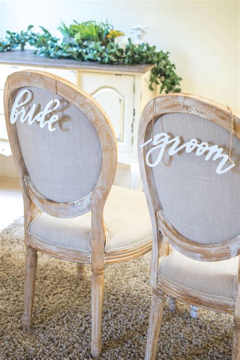 Bride Groom Chair Signs Wood White Script