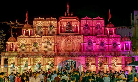 Banga Bhharti Goddess Durga Pooja Pendal Illuminated With Colorful