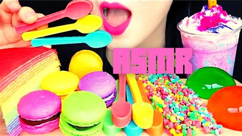 Eating Sounds Asmr Rainbow 🌈 Crepe Cake🍰 Jelly Edible Spoon Mukbang No Talking Youtube