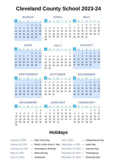 Cleveland County Schools Calendar 2023-24 With Holidays