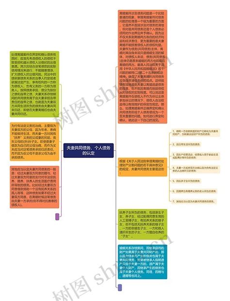 夫妻共同债务、个人债务的认定思维导图编号p7154630 Treemind树图