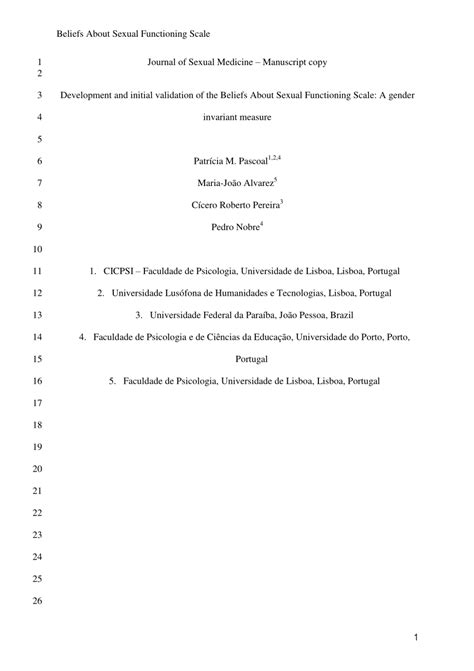 Pdf Development And Initial Validation Of The Beliefs About Sexual Functioning Scale A Gender