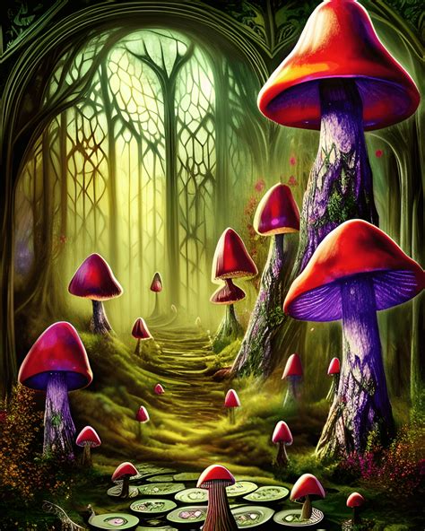 Gothic Whimsical Fantasy Mushroom Enchanted Forest Graphic · Creative ...