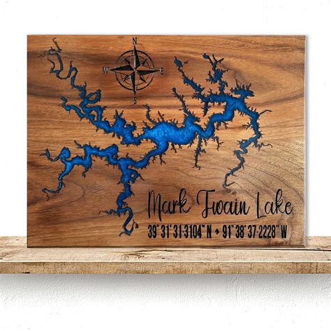 Mark Twain Lake Map Custom Wood Lake Map Wood And Epoxy Carved Lake Map