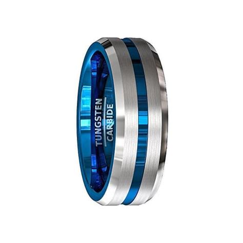 Mens Tungsten Carbide Wedding Ring W Blue Grooved Center Comfort Fit 8mm The Artisan Rings