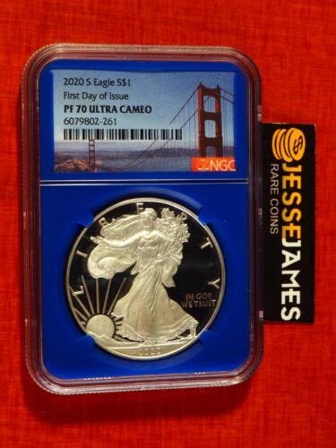 2020 S PROOF SILVER EAGLE NGC PF70 ULTRA CAMEO FIRST DAY OF ISSUE FDI