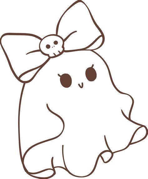 Cute Ghost Girl Outline With Bow Cartoon Doodle 27943299 PNG