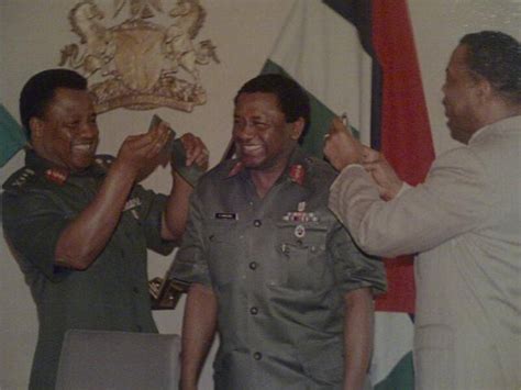 Babangida And Aikhomu Decorating Abacha With His New Rank Throwback