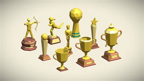 Low Poly Trophy Pack 9 Trophies In Fbxblend Buy Royalty Free 3d