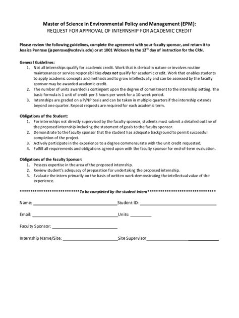 Fillable Online Internship Approval Request For Academic Credit Fax