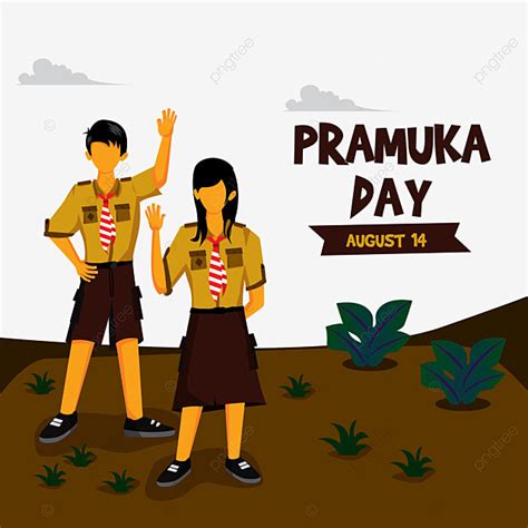 Pramuka Day August 14 Indonesian Scout Illustration Brown Man And Woman