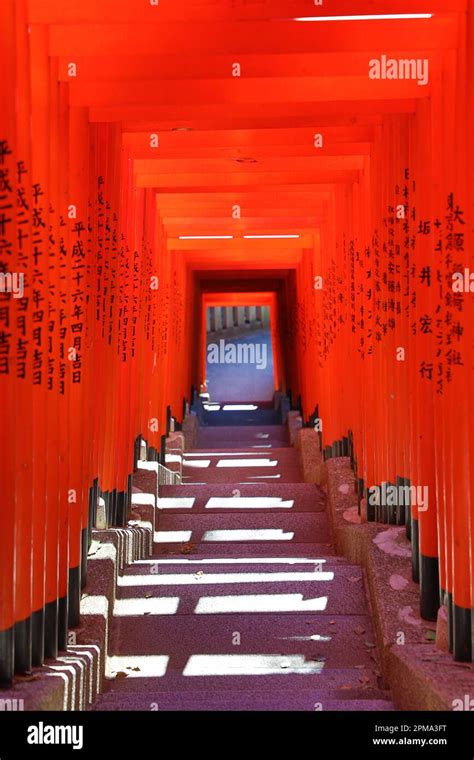 Red Torii Gate Tunnel At The Hie Jinja Shinto Shrine Tokyo Japan