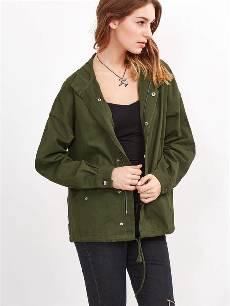 Olive Green Utility Jacket With Embroidered Tape And Coin FringeFor