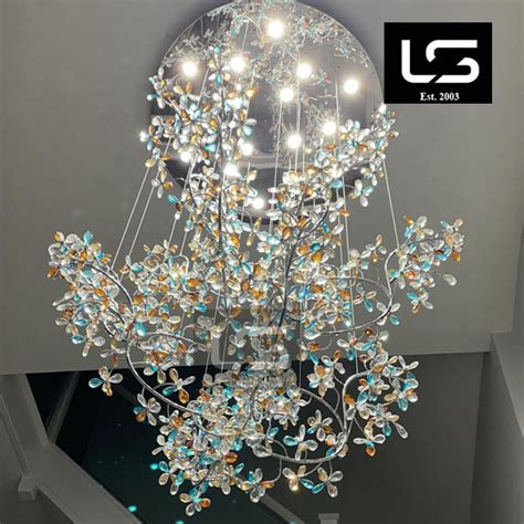 Crystal Twigs Cascade Radiant Chandelier For Tall Entrances