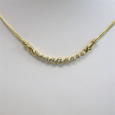 K Bezel Set Ascending Curved Bar Diamond Necklace Etsy